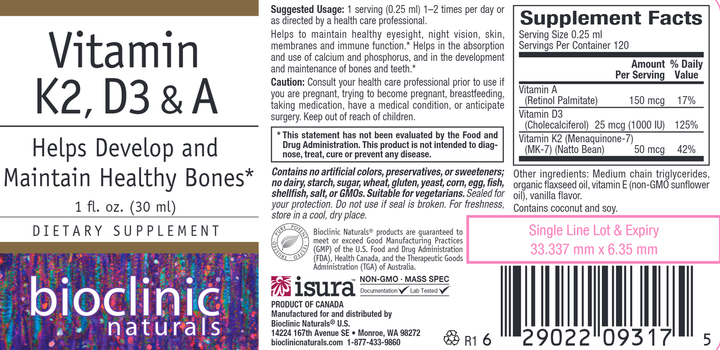 Vitamin K2, D3 & A 1 fl oz