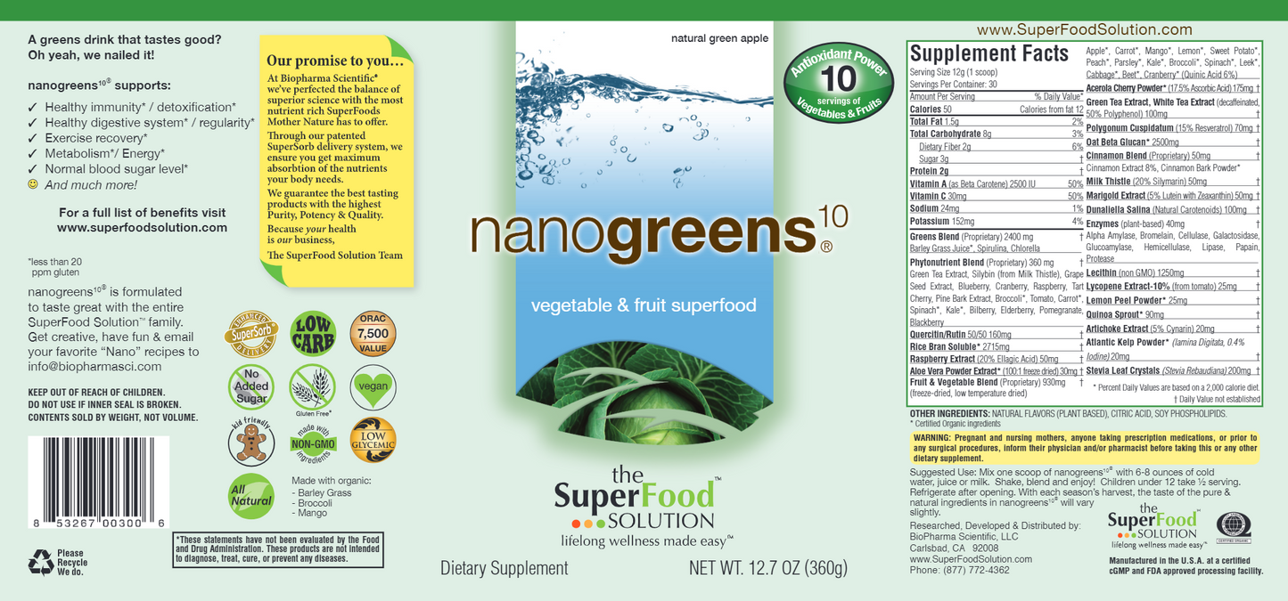 NanoGreens10 Green Apple 12.7 oz