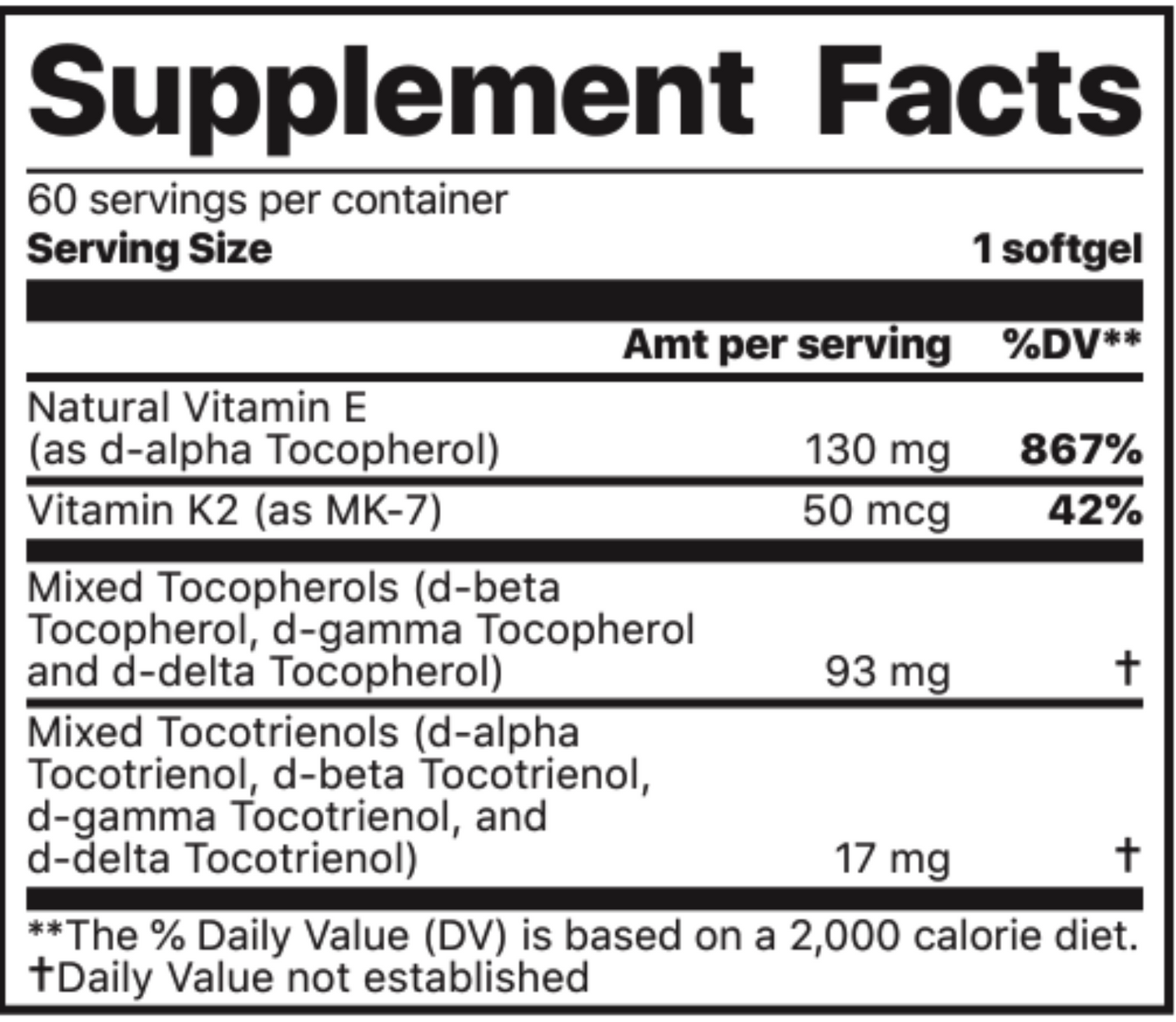 Vitamin K2 + E Complex 60 softgels