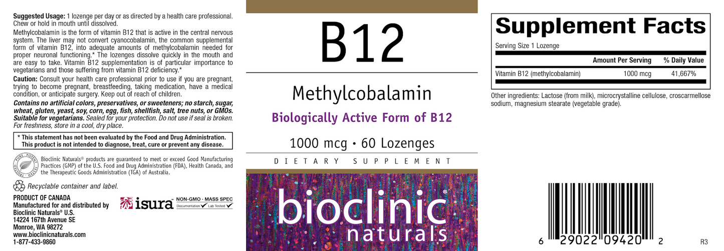 B12 Methylcobalamin 1000 mcg 60 loz