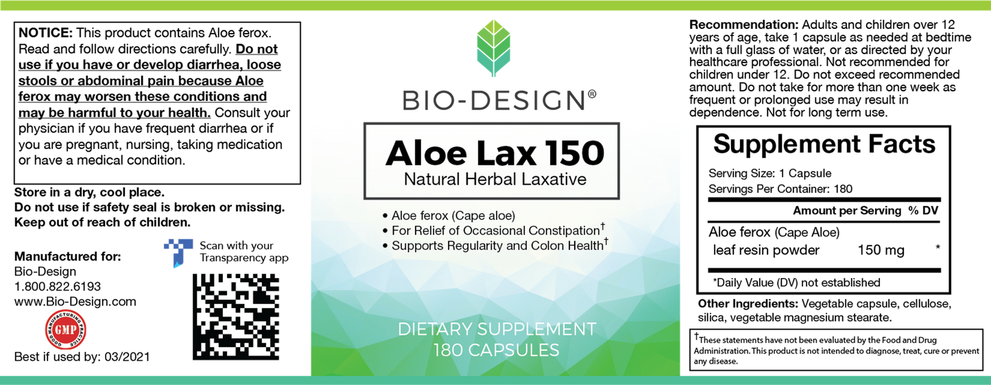 Aloe Lax 150 180 caps