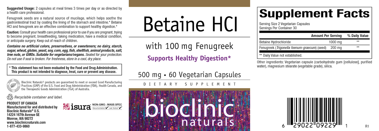 Betaine HCL w/ Fenugreek 60 vegcaps