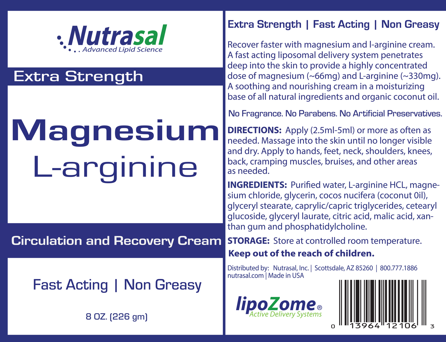 Magnesium L-arginine Cream 8 oz