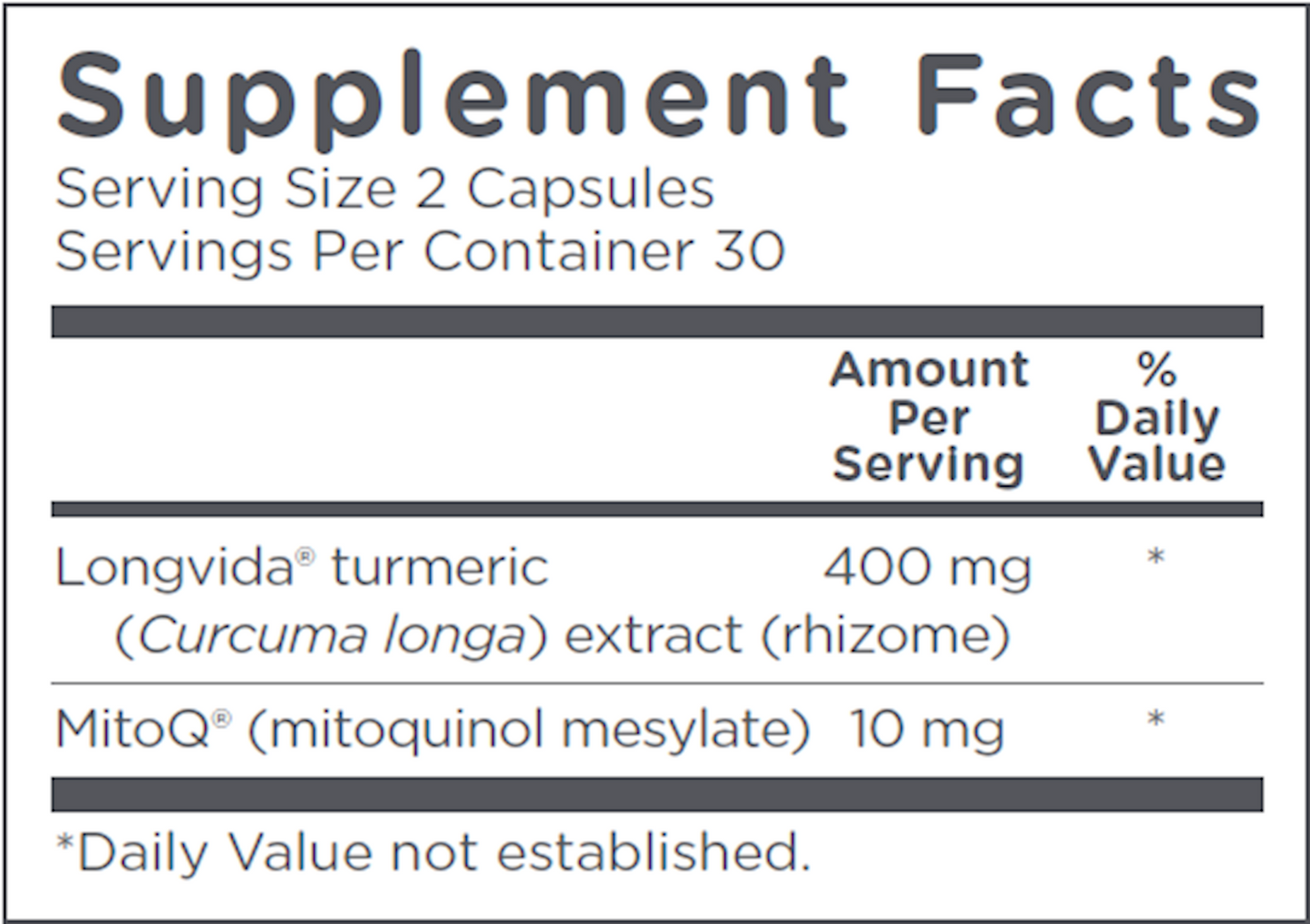 MitoQ + Curcumin 60 vegcaps