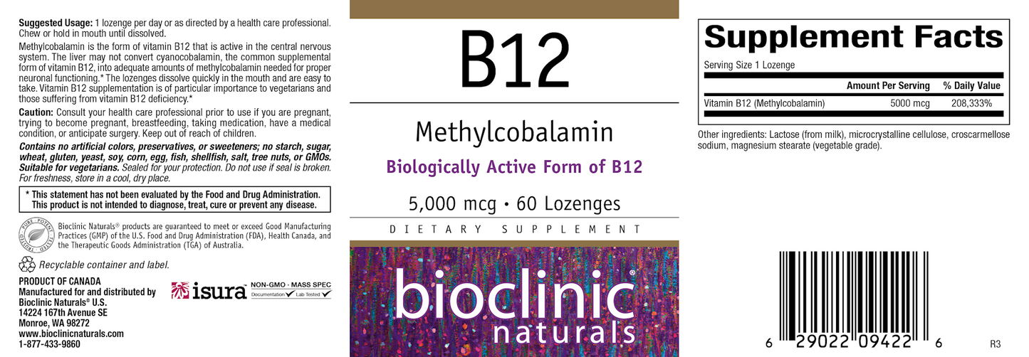 B12 Methylcobalamin 5000 mcg 60 loz