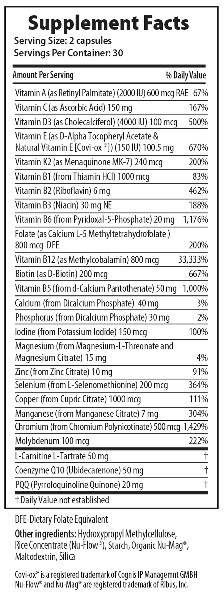 Mitochondria Nutrition PQQ 60 vegi caps