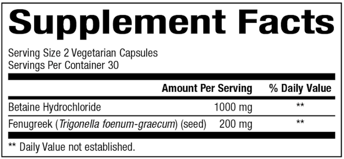 Betaine HCL w/ Fenugreek 60 vegcaps