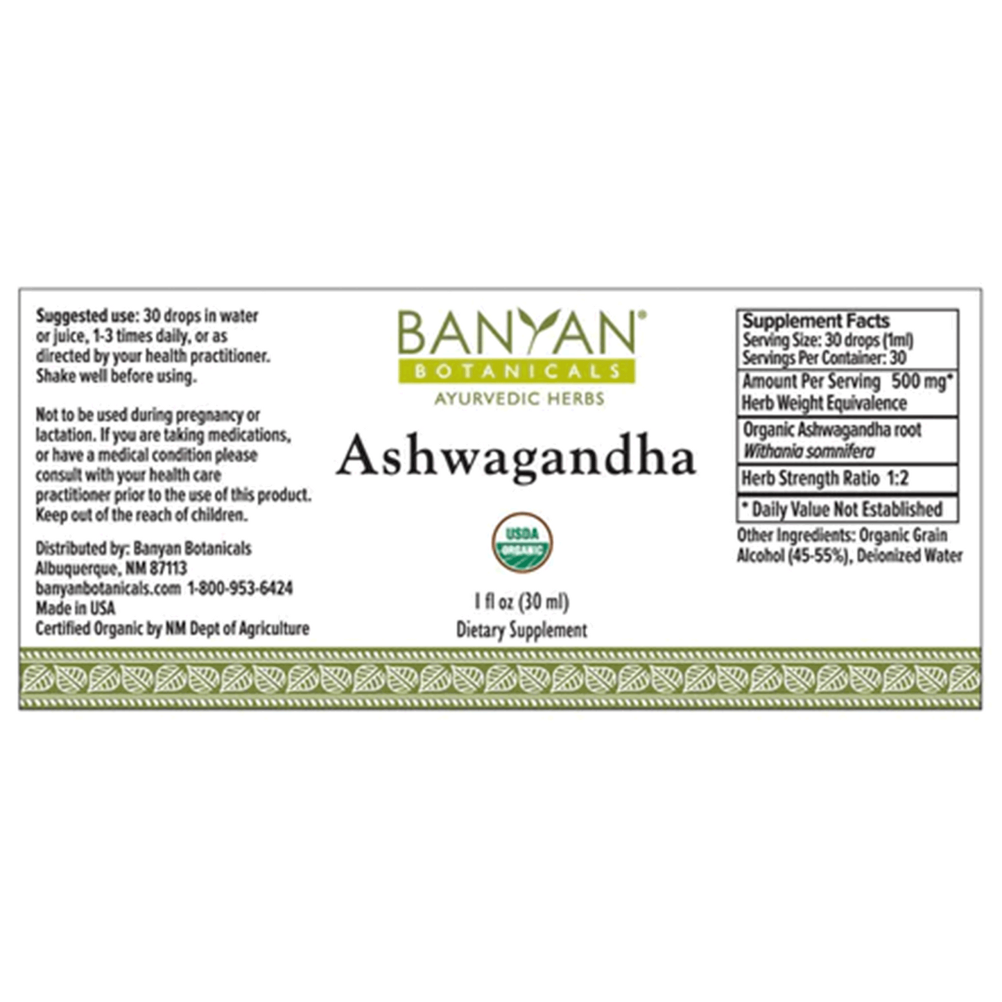 Ashwagandha Liquid Extract, Organic 1 oz