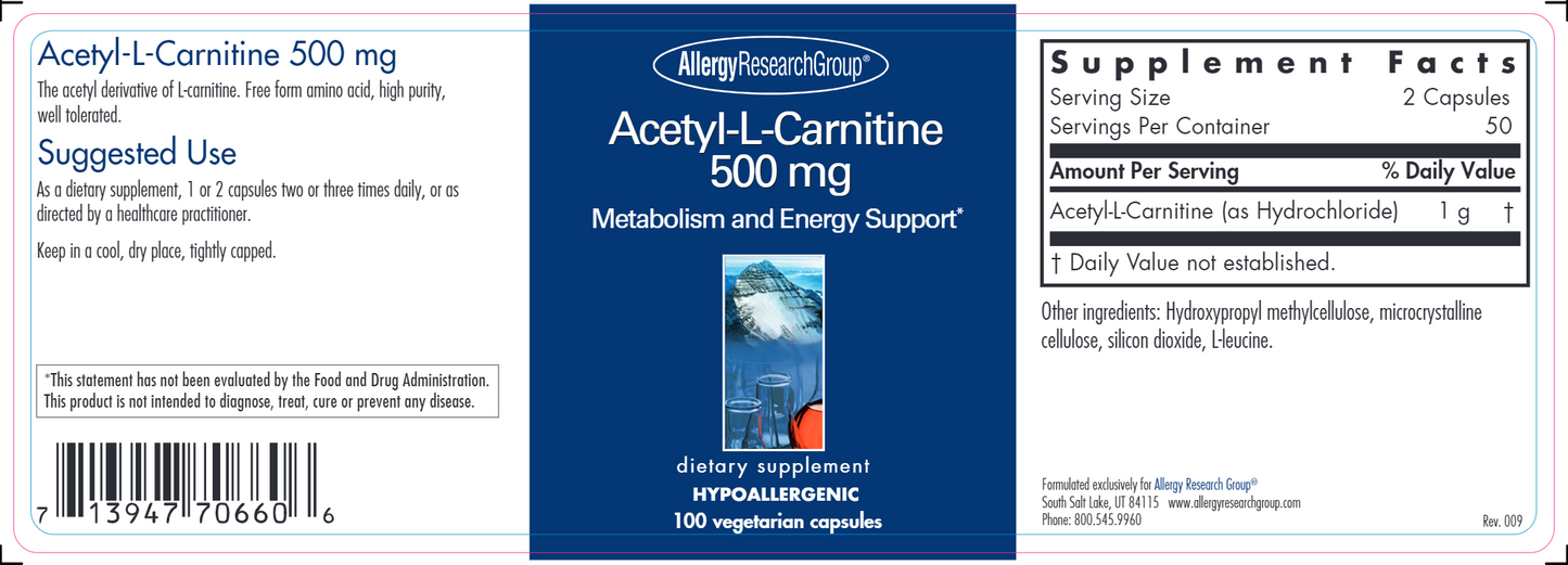 Acetyl-L-Carnitine 500 mg 100 caps