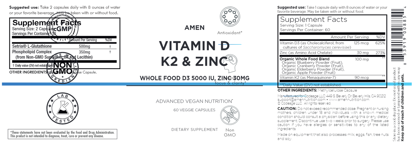 Vitamin D, K2 & Zinc 60 vegcaps