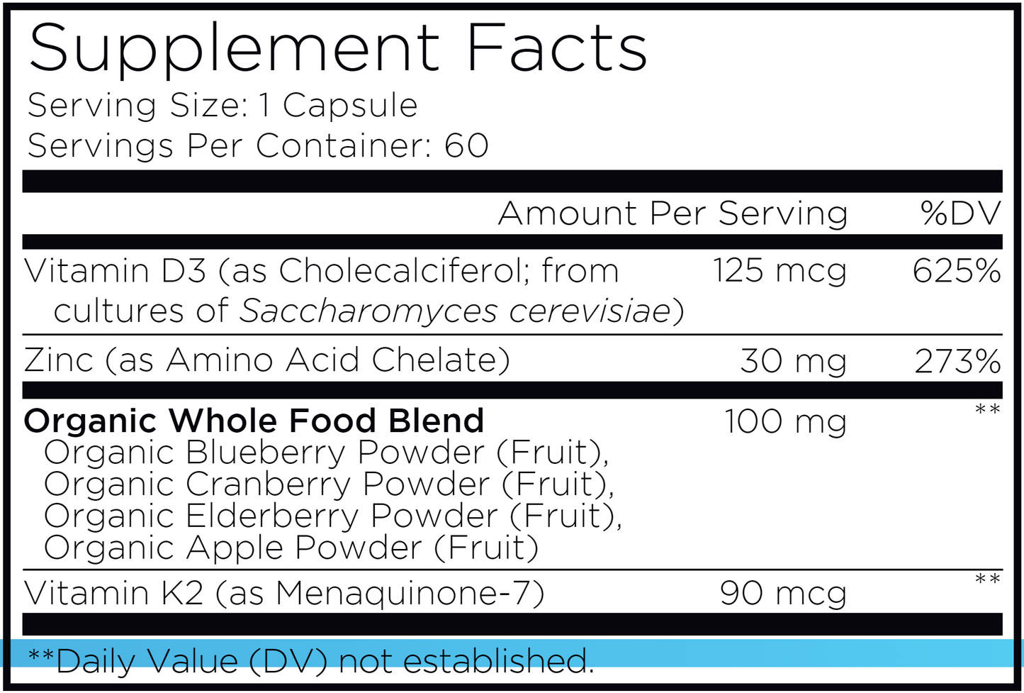 Vitamin D, K2 & Zinc 60 vegcaps