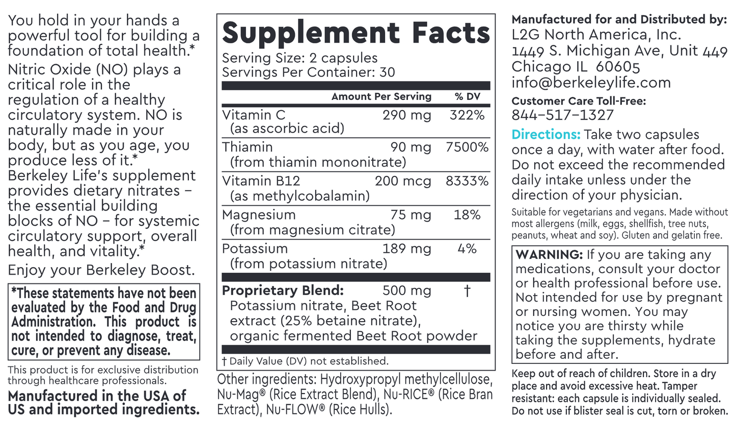 Berkeley Life Pro Nitric Oxide 60 vcaps