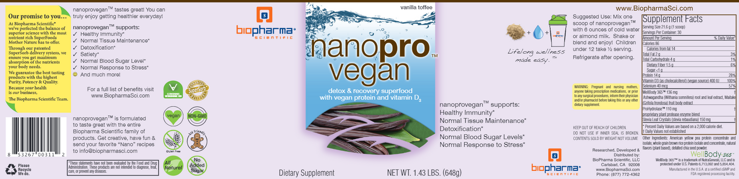 Nanopro Vegan Vanilla Toffee 30 servings