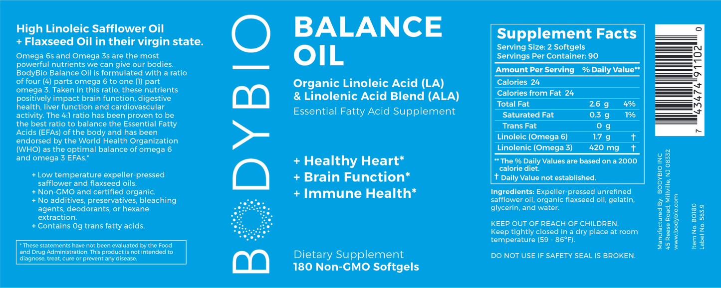 BodyBio Balance Oil 180 softgels