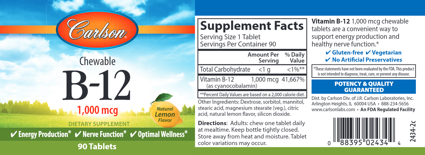 B-12 1000 mcg 90 tabs