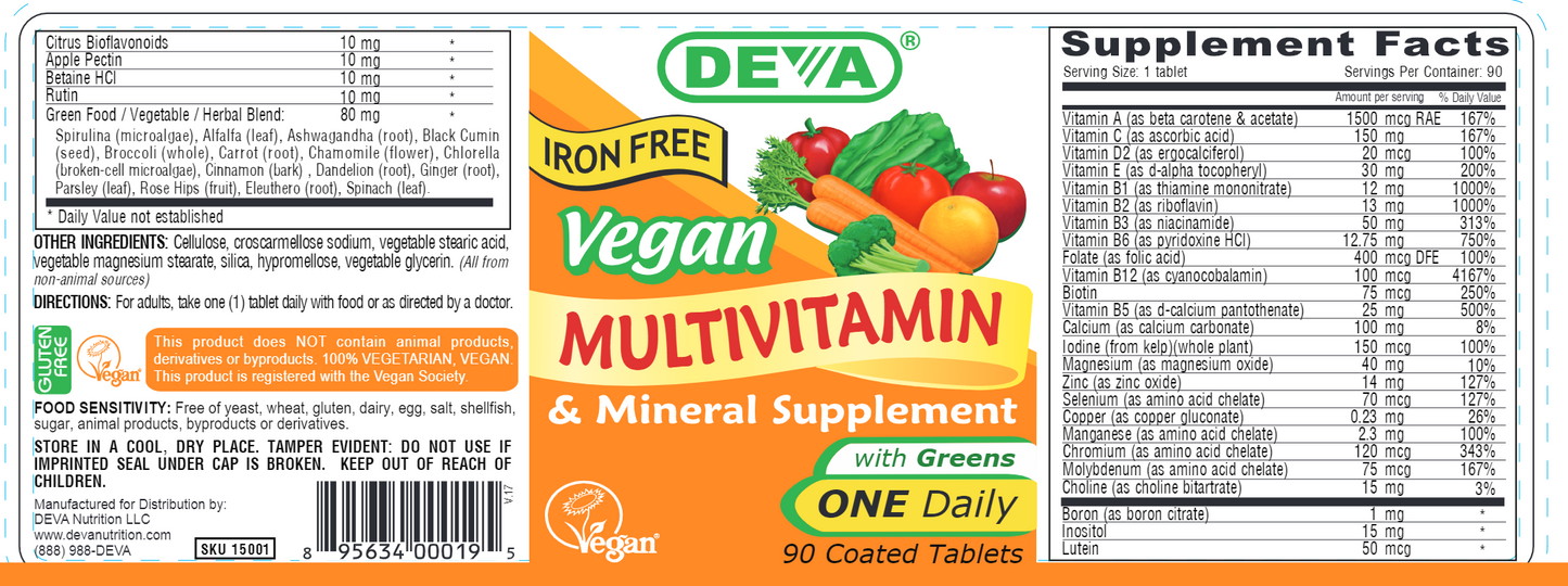 Vegan 1-a-Day Multi (Iron Free) 90 tabs