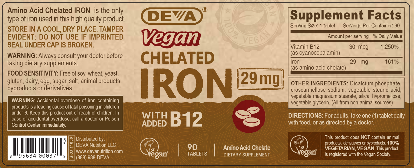 Vegan Chelated Iron 29 mg 90 tabs