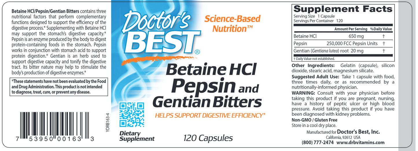 Betaine HCl Pepsin 120 caps