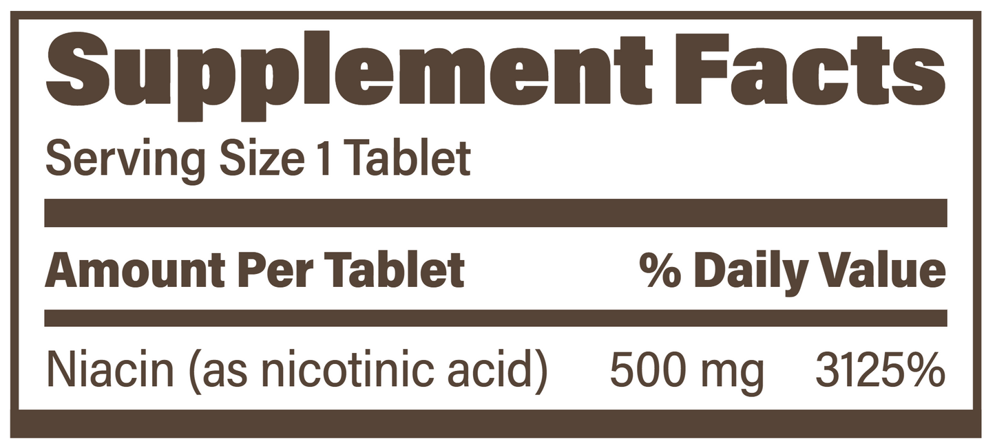 Plain Niacin 500 mg IR 100 tabs