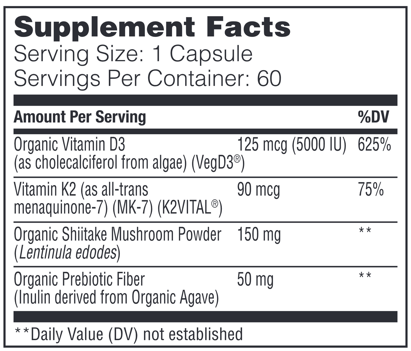 Organic Vitamin D3+K2 60 caps