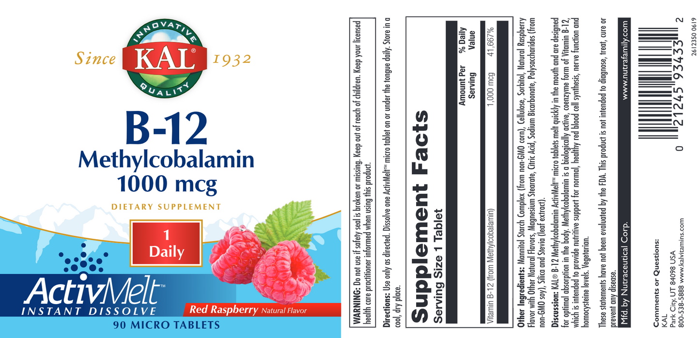 B12 Methyl 1,000 mcg Raspberry 90 tabs