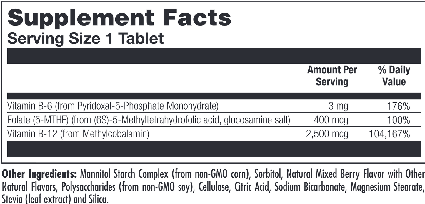 B6 B12 Methyl Folate ActivMelt Berry 60 vegtabs