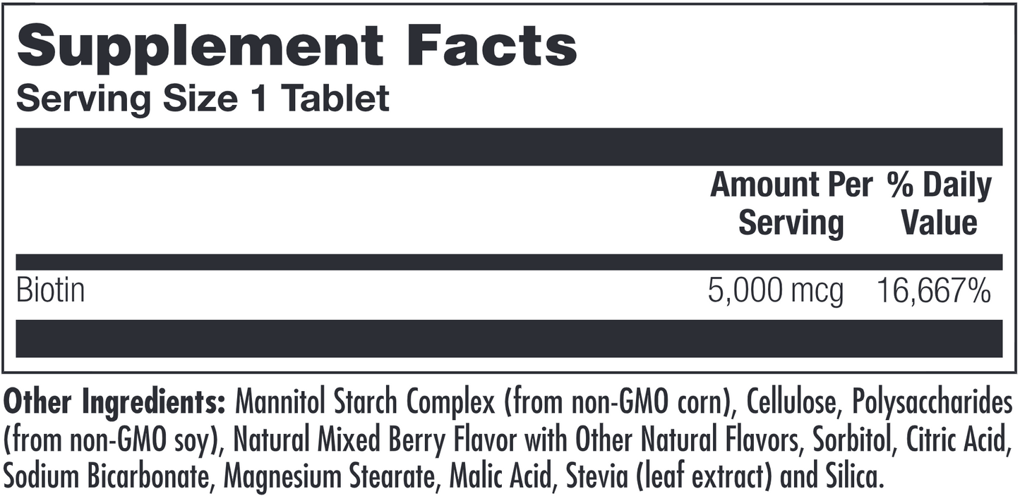 Biotin 5000 mcg Mixed Berry 100 tabs