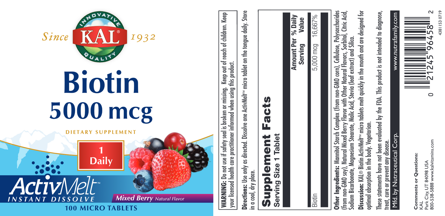 Biotin 5000 mcg Mixed Berry 100 tabs