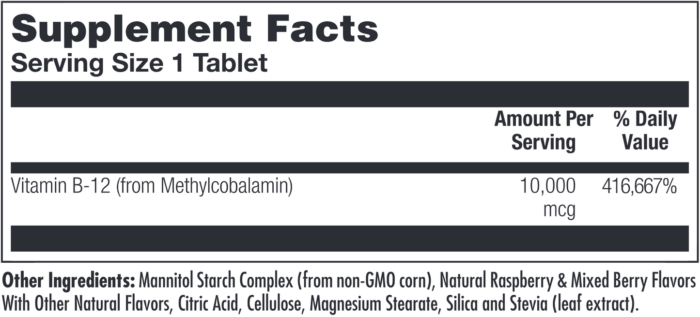 Ultra B-12 10,000 mcg Methyl Raspberry 30 tabs