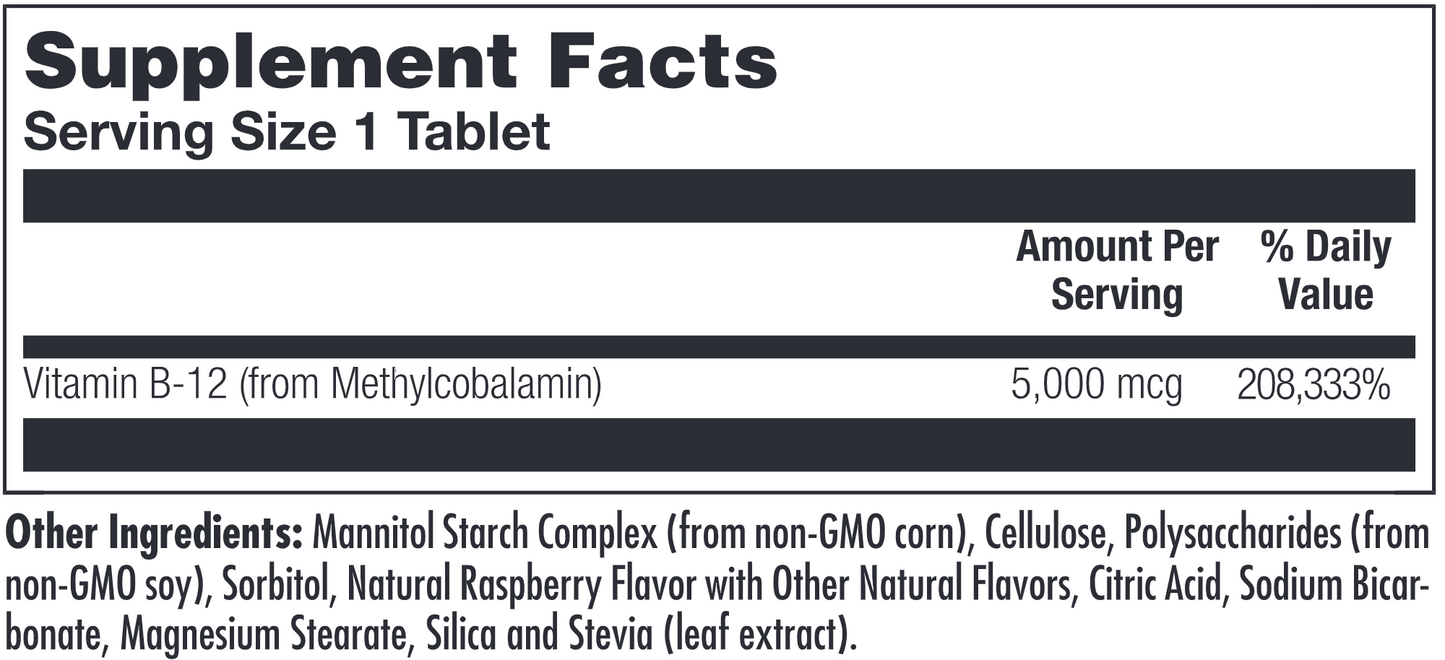 B12 Methylcobalamin 5,000 mcg Raspberry 90 tabs