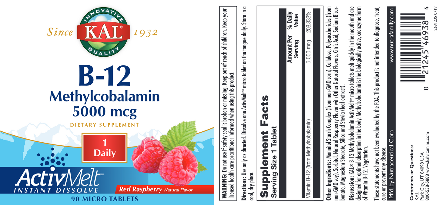 B12 Methylcobalamin 5,000 mcg Raspberry 90 tabs