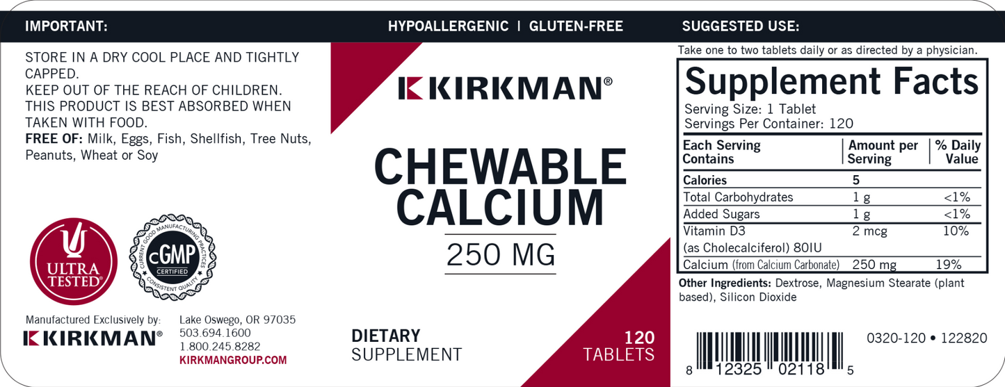 Chewable Calcium 250 mg 120 ct