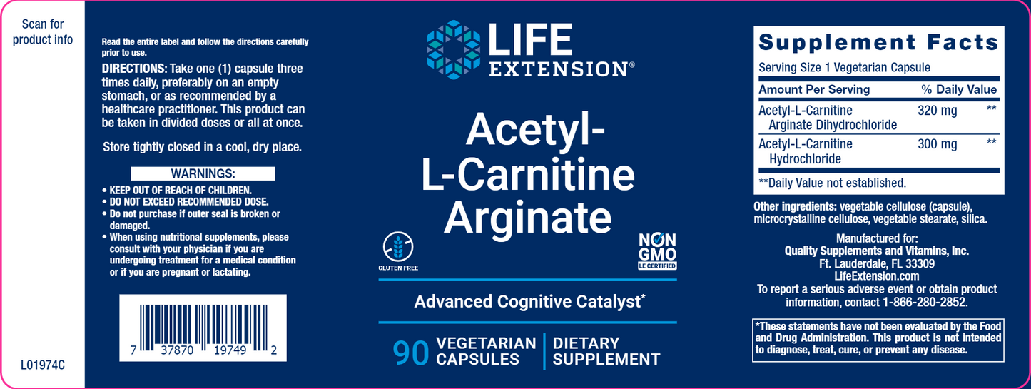 Acetyl-L-Carnitine Arginate 90 vegcaps