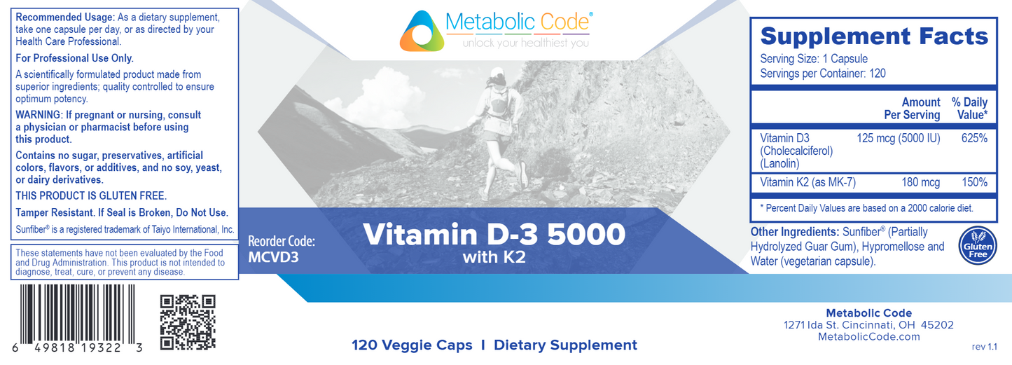 Vitamin D3 5000 with K2 120 vegcaps