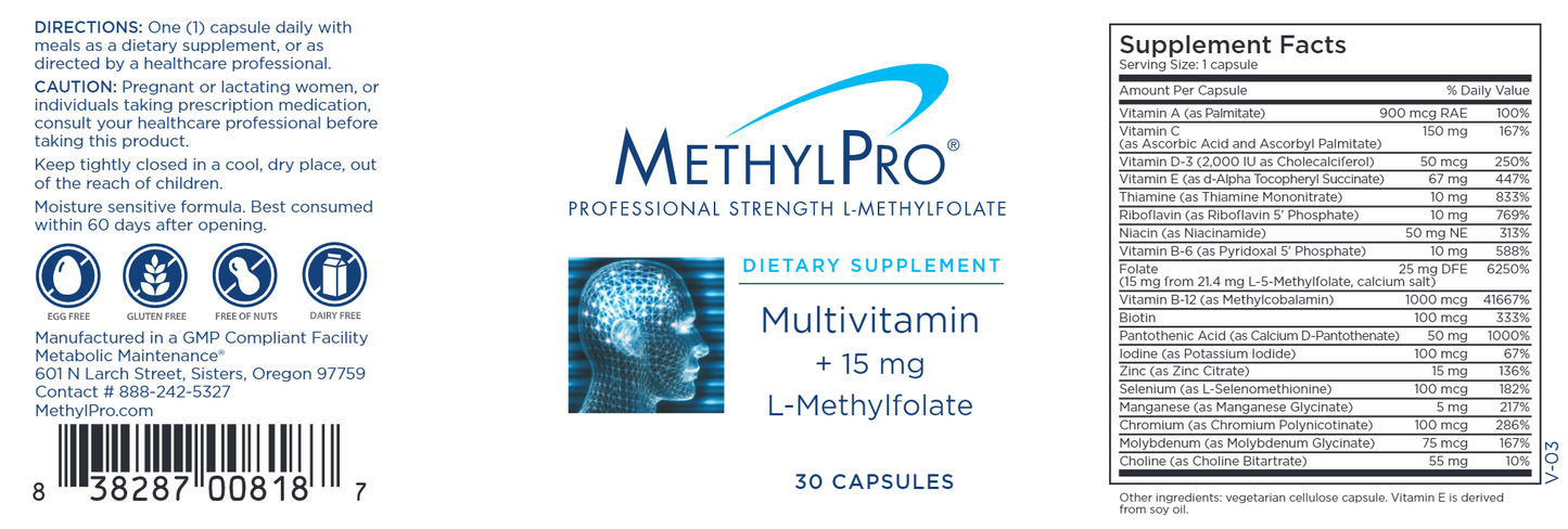 Multivit + 15 mg L-Methylfolate 30 caps