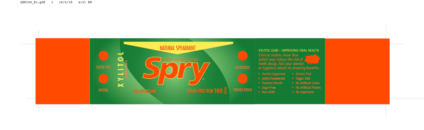 Spry Xylitol Gum Spearmint 100 ct