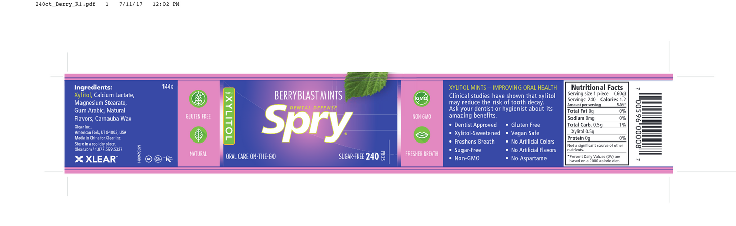 Spry Xylitol Mints Berry Blast 240 ct