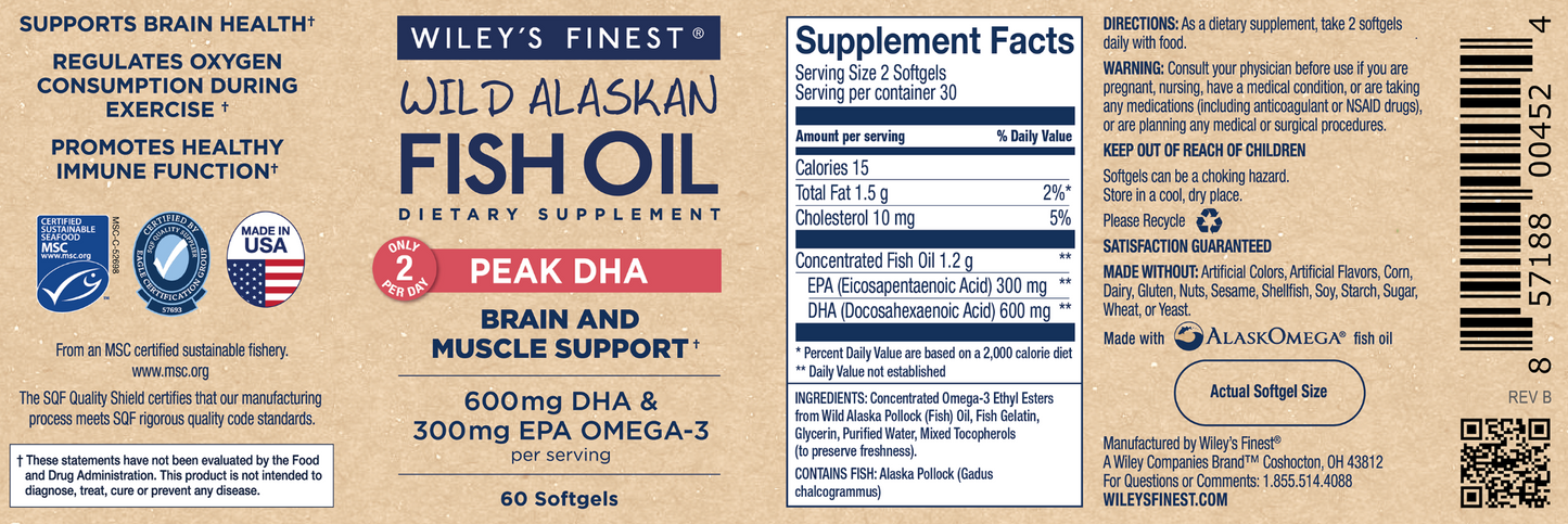 Wild Alaskan Fish Oil - Peak DHA 60 ct