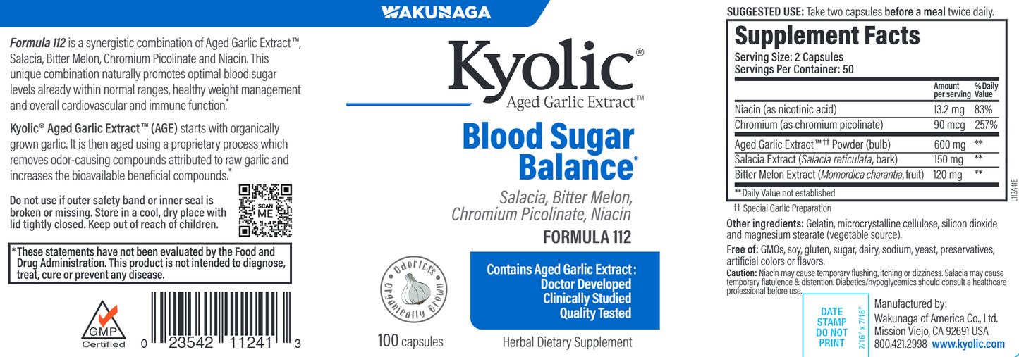 Kyolic Blood Sugar Balance 112 100 caps