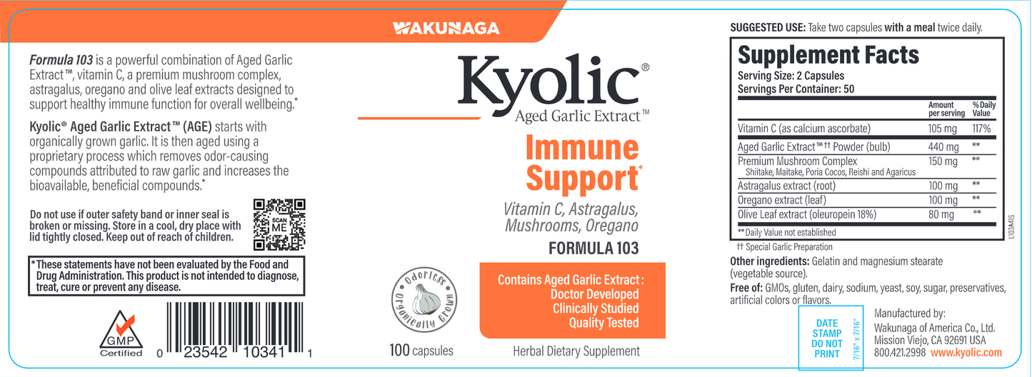 Kyolic Immune Support Form103 100 caps