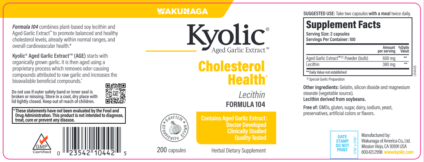 Kyolic Cholesterol Health 104 200 caps