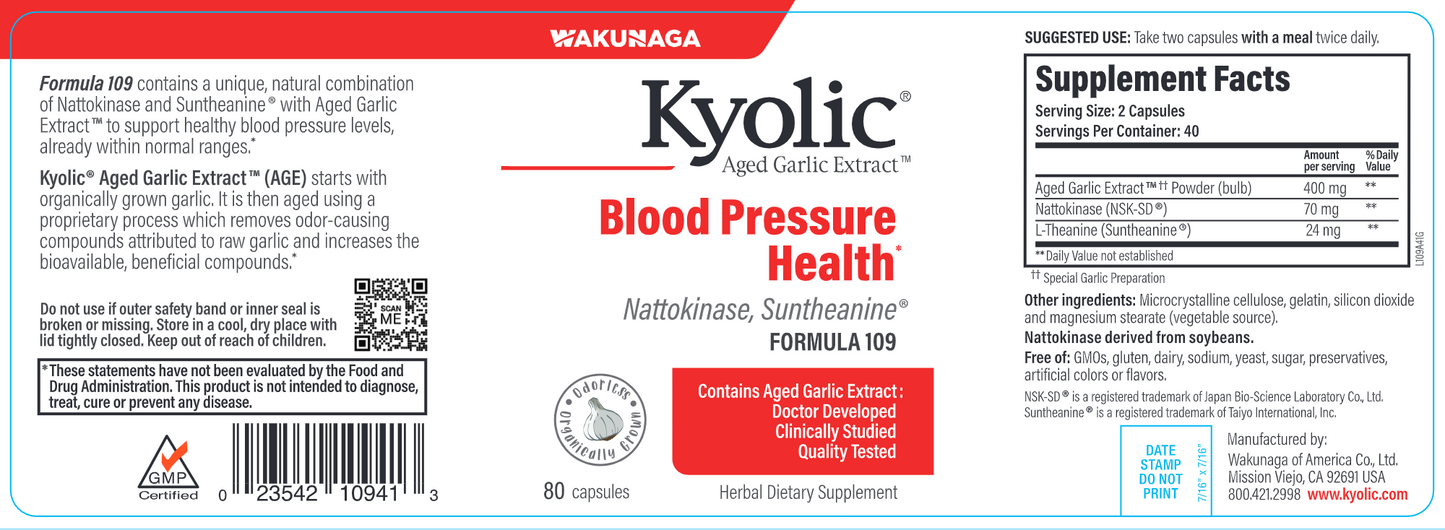 Kyolic Blood Pressure Form 109 80 caps