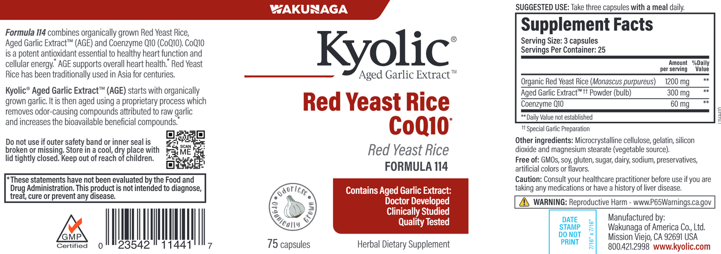 Kyolic Red Yeast Rice CoQ10 114 75 caps