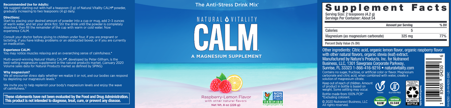 Natural Calm Raspberry-Lemon 8 oz