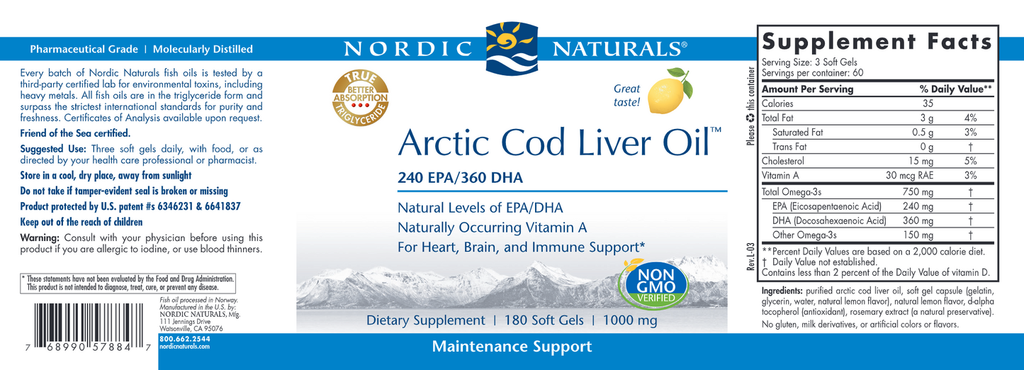 Arctic Cod Liver Oil Lemon 180 gels