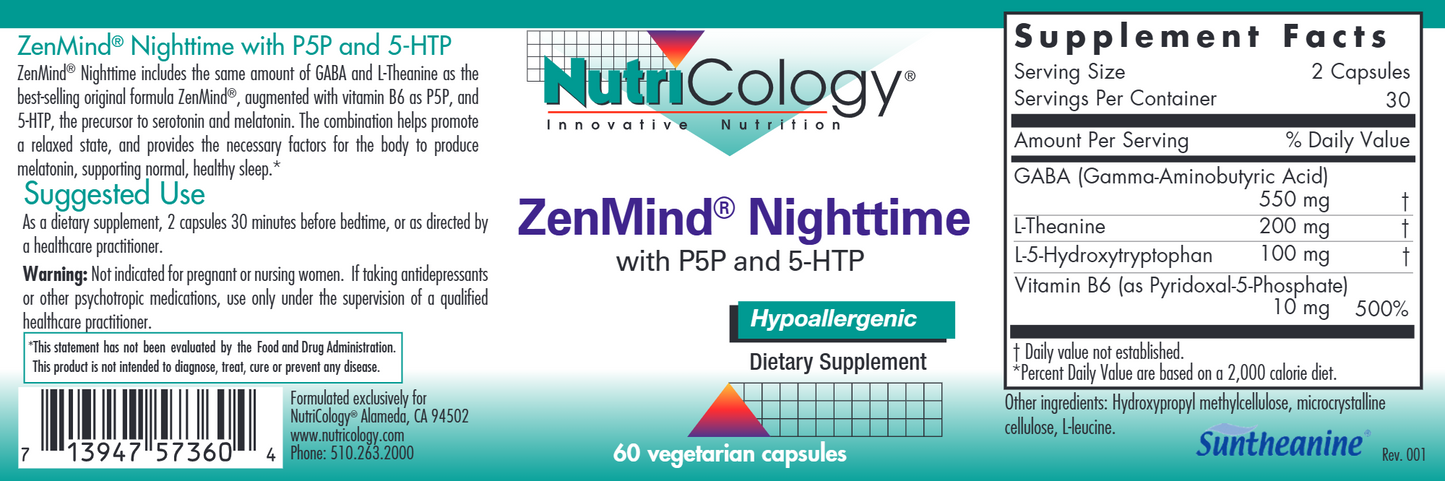 ZenMind Night w P5P and 5-HTP 60 vegcaps