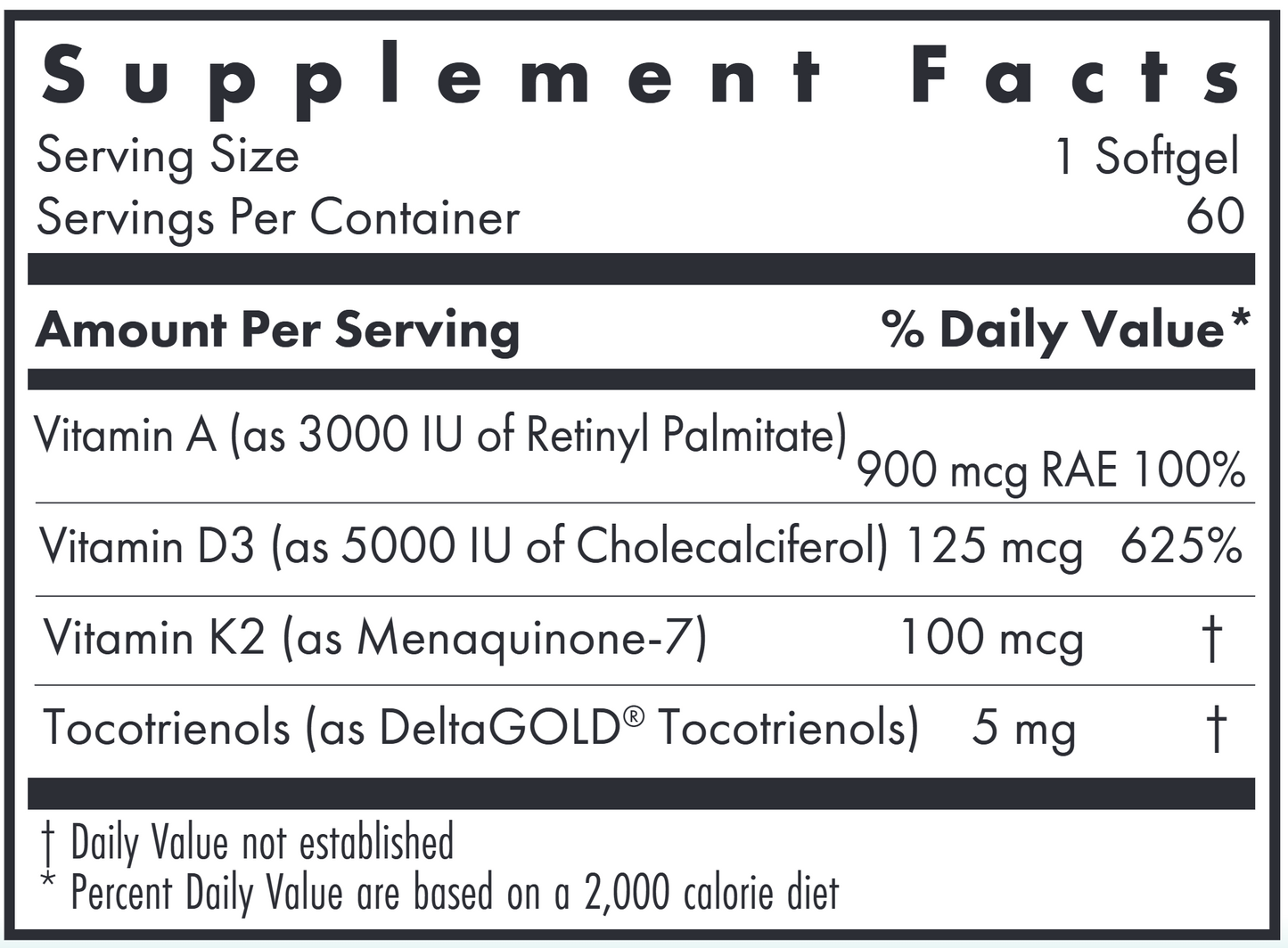 Vitamin D3 Complete 5000 Daily Balance with A and K2 60ct