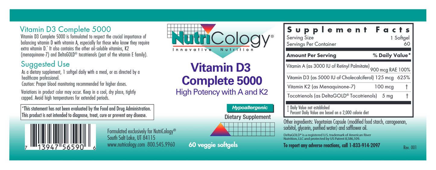 Vitamin D3 Complete 5000 Daily Balance with A and K2 60ct