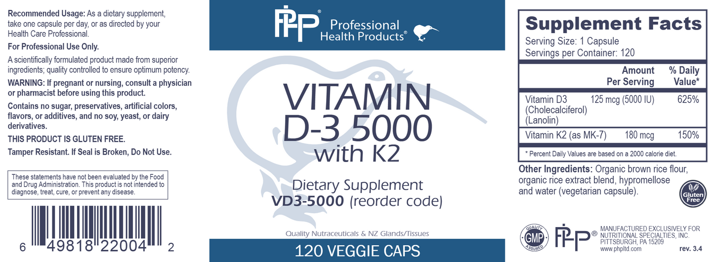 Vitamin D3 5000 with K2 120 vegcaps