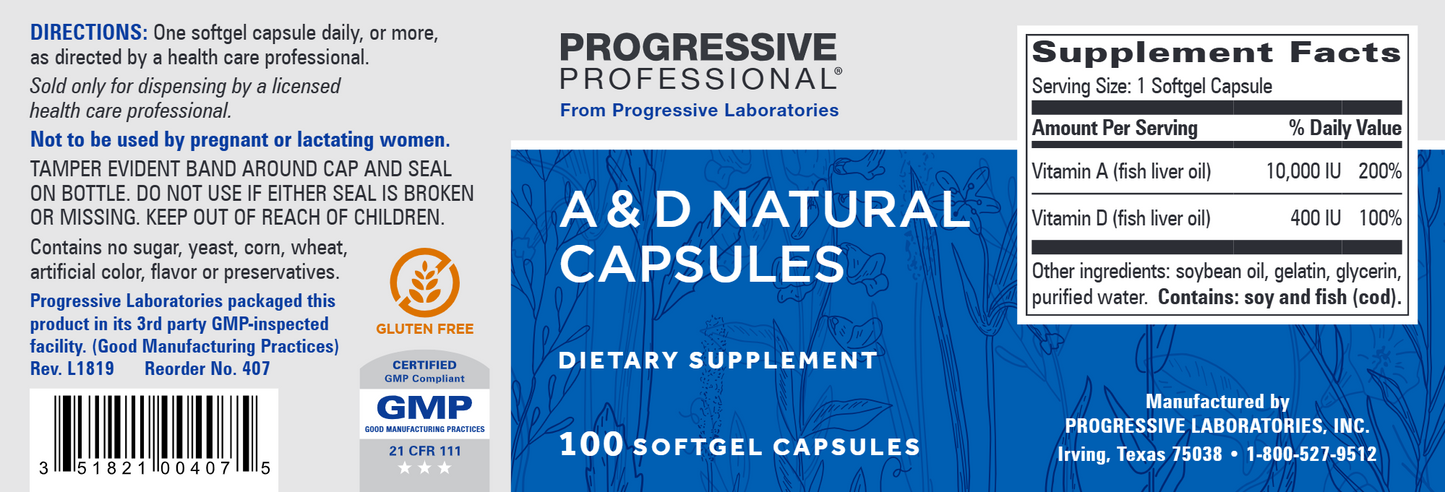 A & D Natural Capsules 100 gels